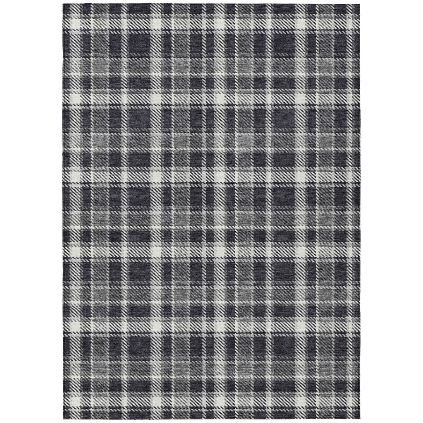 8' X 10' Black Gray and White Plaid Washable Non Skid Indoor Outdoor Area Rug