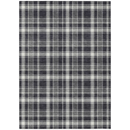 8' X 10' Black Gray and White Plaid Washable Non Skid Indoor Outdoor Area Rug