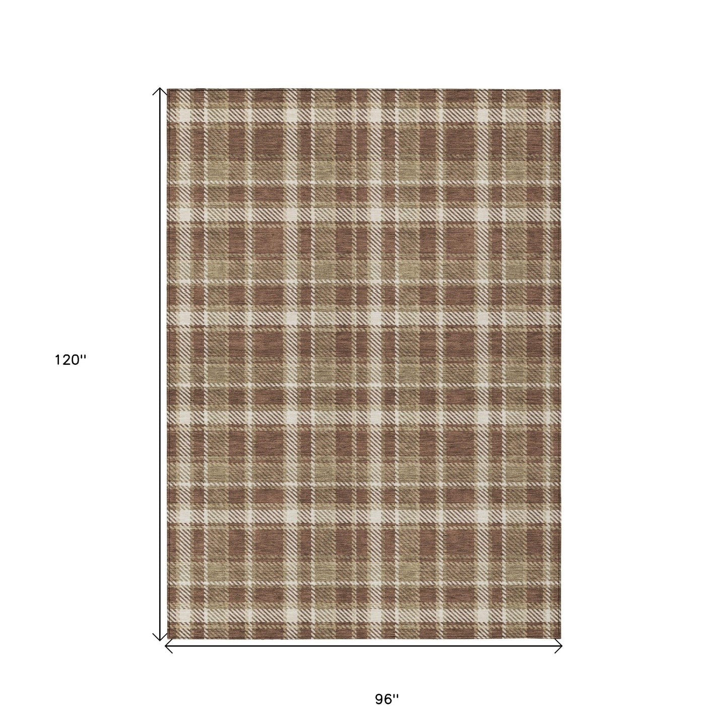 8' X 10' Chocolate and Ivory Plaid Washable Non Skid Indoor Outdoor Area Rug