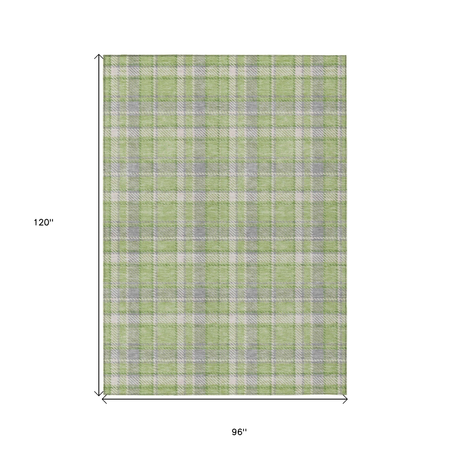 8' X 10' Green and Gray Plaid Washable Non Skid Indoor Outdoor Area Rug