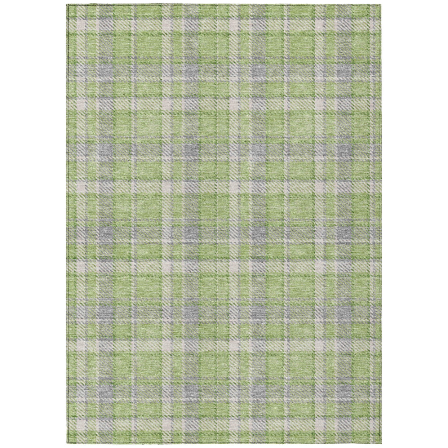 8' X 10' Green and Gray Plaid Washable Non Skid Indoor Outdoor Area Rug