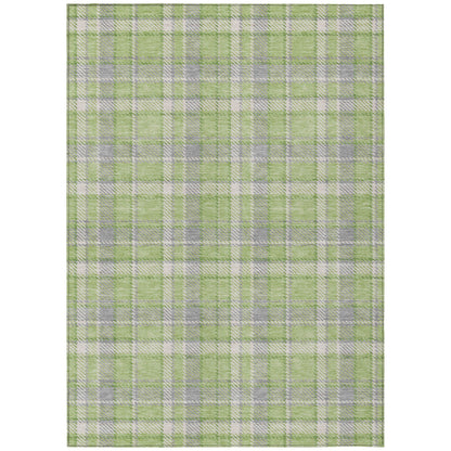 8' X 10' Green and Gray Plaid Washable Non Skid Indoor Outdoor Area Rug