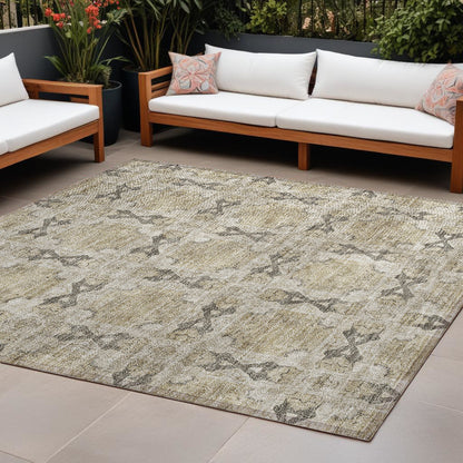 9' X 12' Beige and Gray Floral Medallion Washable Non Skid Indoor Outdoor Area Rug