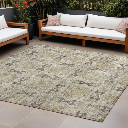 9' X 12' Beige and Gray Floral Medallion Washable Non Skid Indoor Outdoor Area Rug