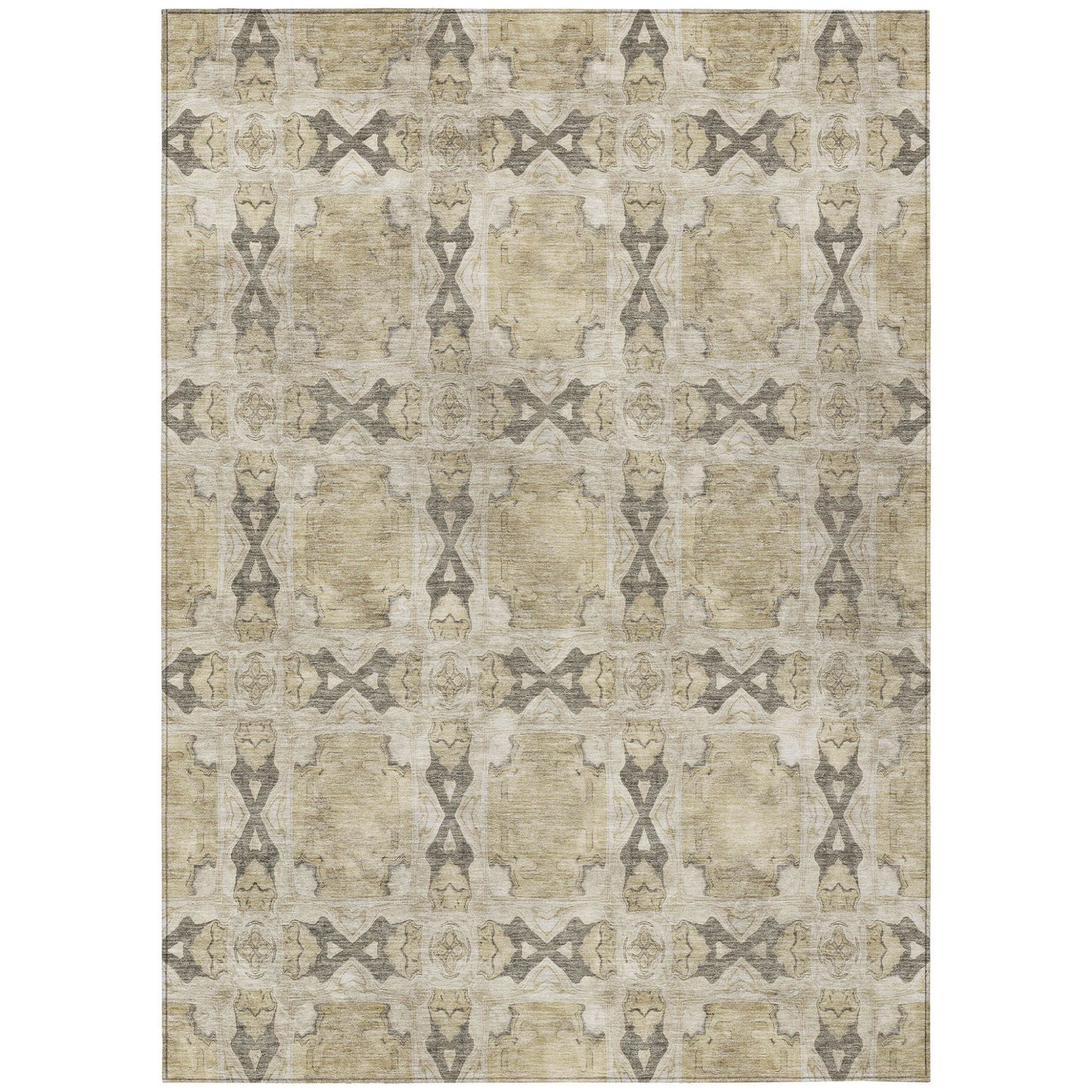 9' X 12' Beige and Gray Floral Medallion Washable Non Skid Indoor Outdoor Area Rug