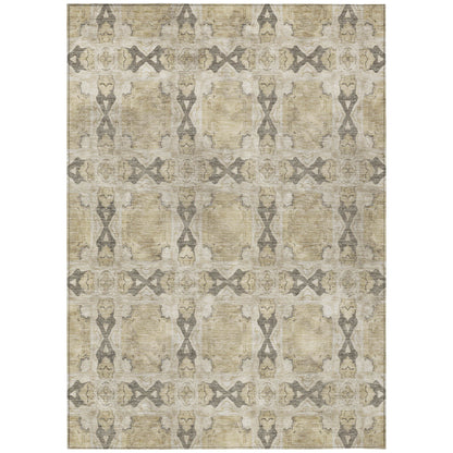 9' X 12' Beige and Gray Floral Medallion Washable Non Skid Indoor Outdoor Area Rug