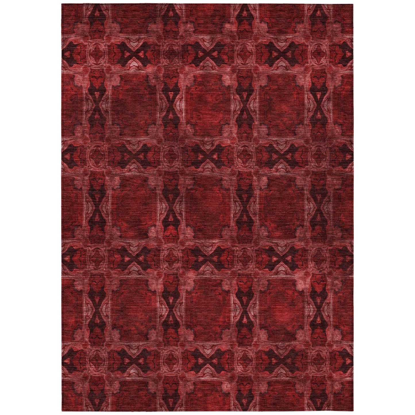 8' X 10' Burgundy and Black Floral Medallion Washable Non Skid Indoor Outdoor Area Rug