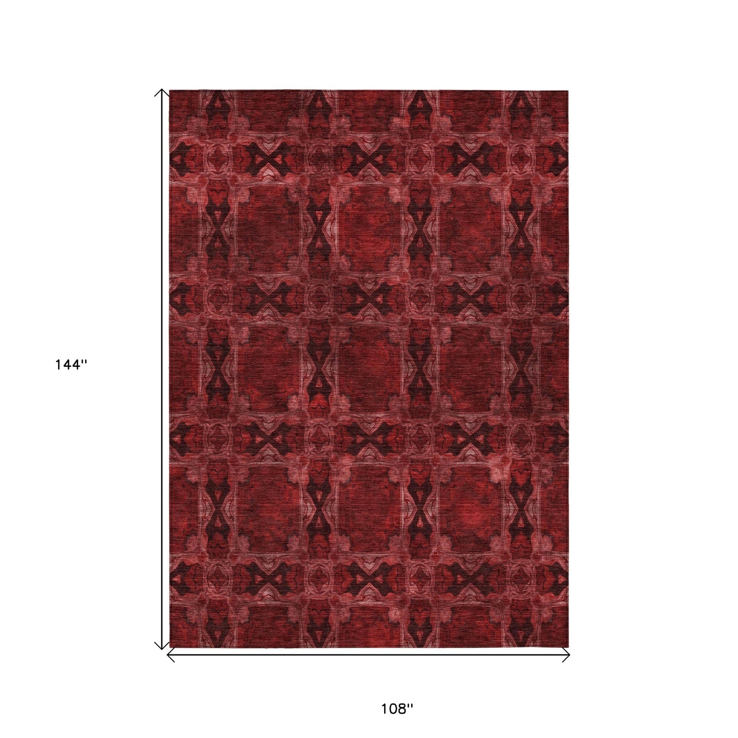 9' X 12' Burgundy and Black Floral Medallion Washable Non Skid Indoor Outdoor Area Rug