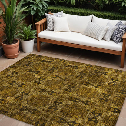 8' X 10' Chocolate Floral Medallion Washable Non Skid Indoor Outdoor Area Rug