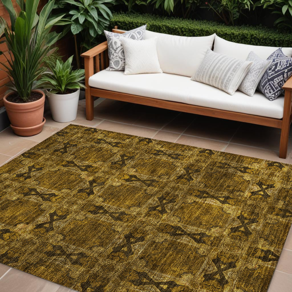 9' X 12' Chocolate Floral Medallion Washable Non Skid Indoor Outdoor Area Rug