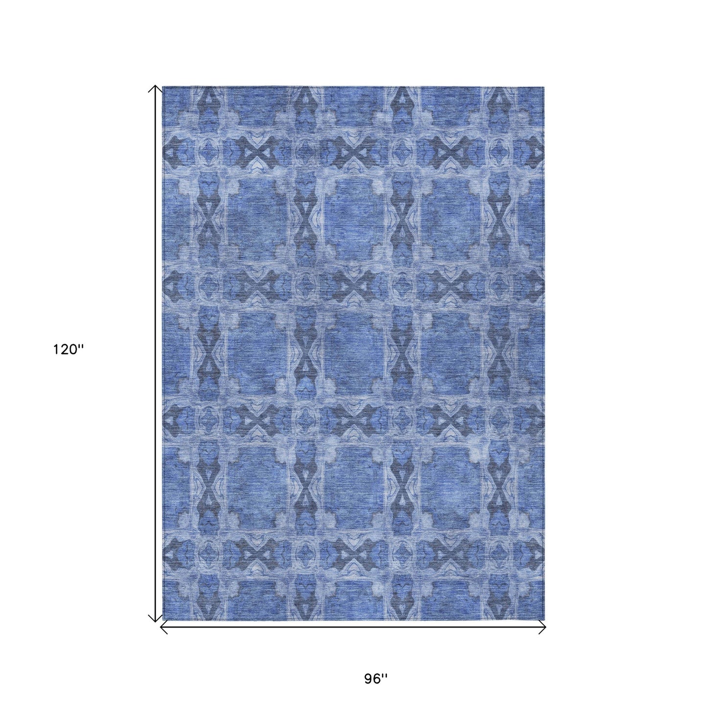 8' X 10' Denim Blue and Gray Floral Medallion Washable Non Skid Indoor Outdoor Area Rug