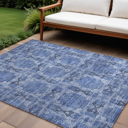 8' X 10' Denim Blue and Gray Floral Medallion Washable Non Skid Indoor Outdoor Area Rug