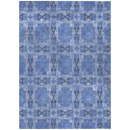 8' X 10' Denim Blue and Gray Floral Medallion Washable Non Skid Indoor Outdoor Area Rug