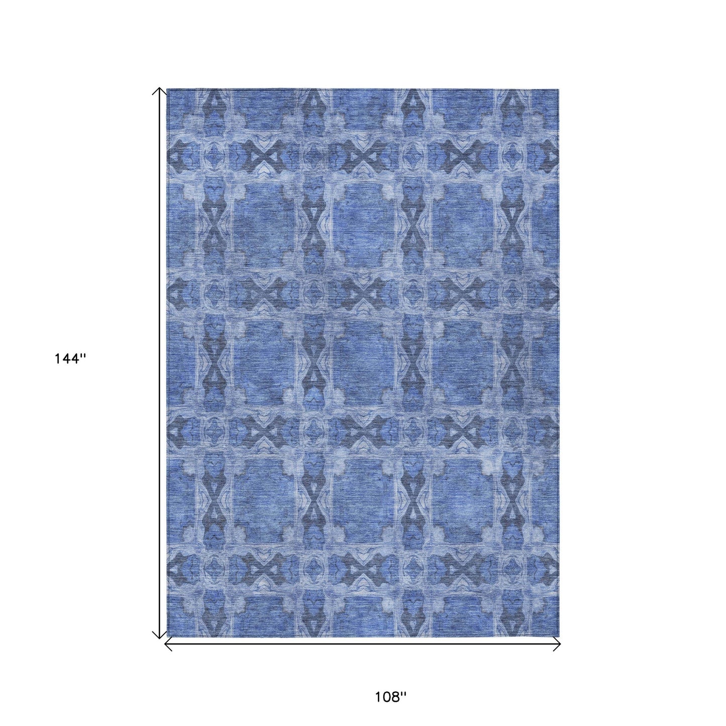 9' X 12' Denim Blue and Gray Floral Medallion Washable Non Skid Indoor Outdoor Area Rug