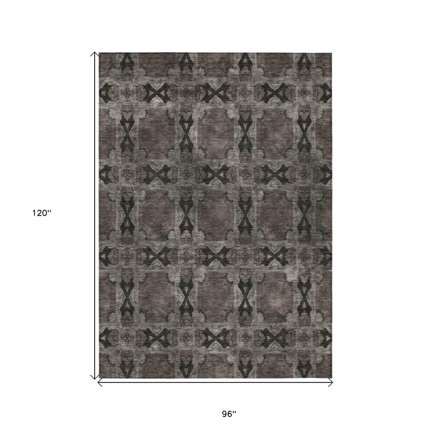 8' X 10' Gray and Black Floral Medallion Washable Non Skid Indoor Outdoor Area Rug