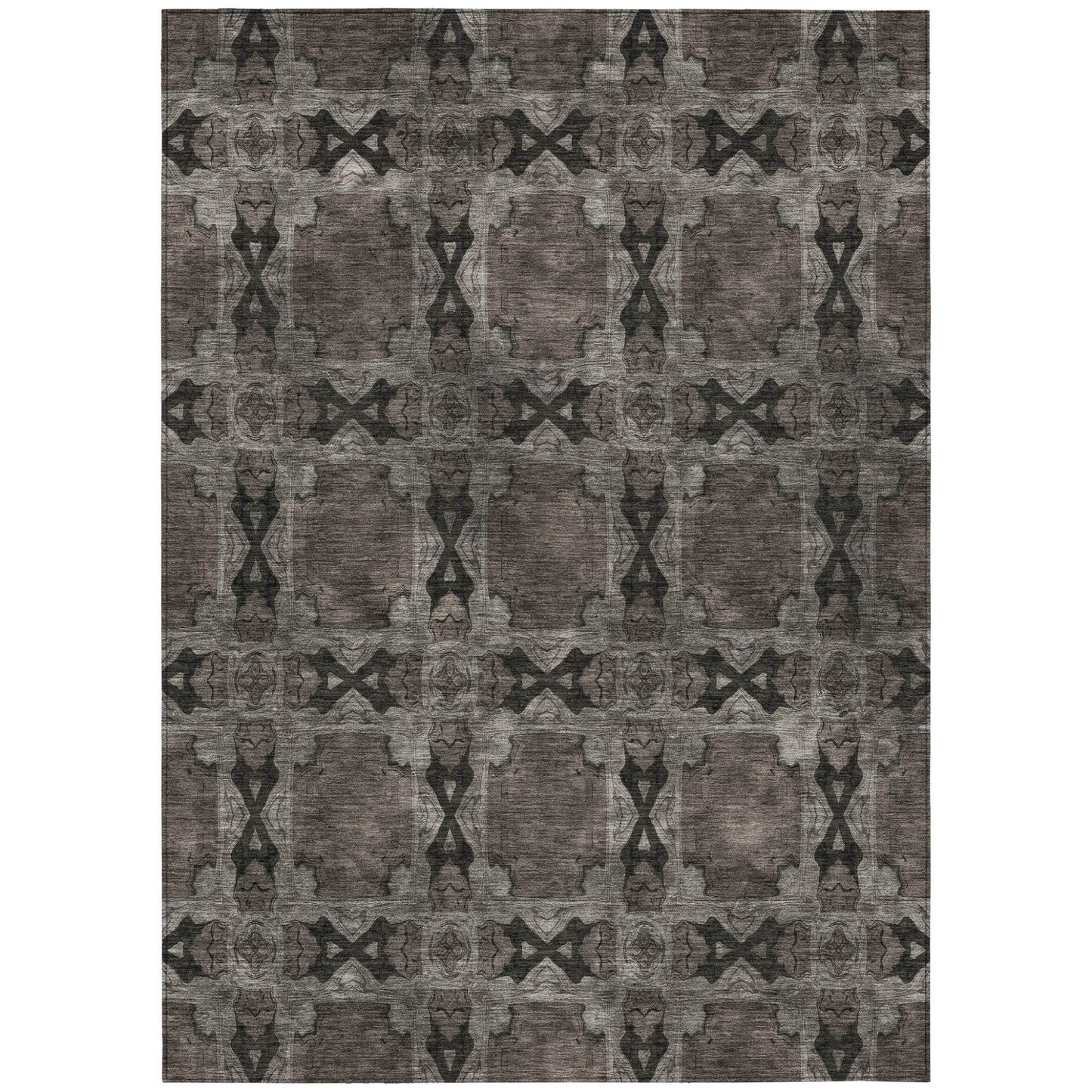 8' X 10' Gray and Black Floral Medallion Washable Non Skid Indoor Outdoor Area Rug