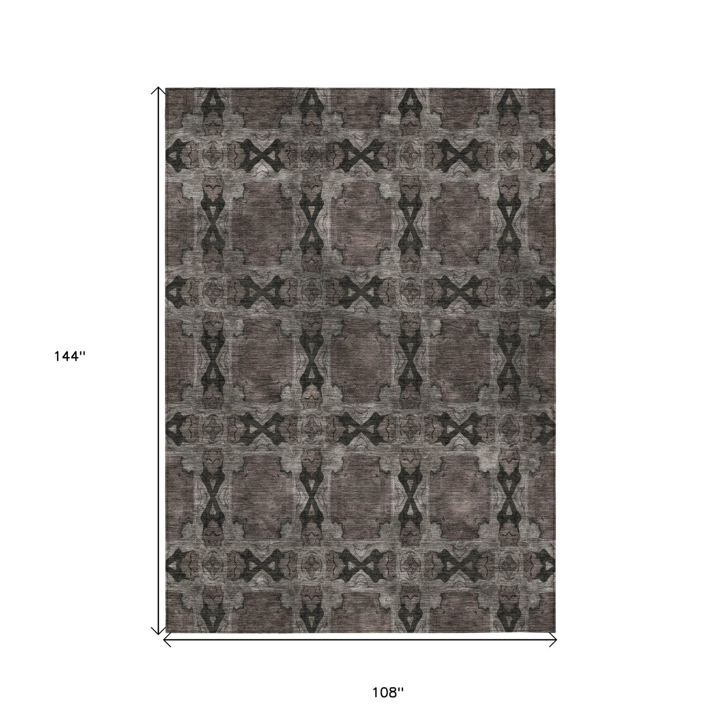 9' X 12' Gray and Black Floral Medallion Washable Non Skid Indoor Outdoor Area Rug