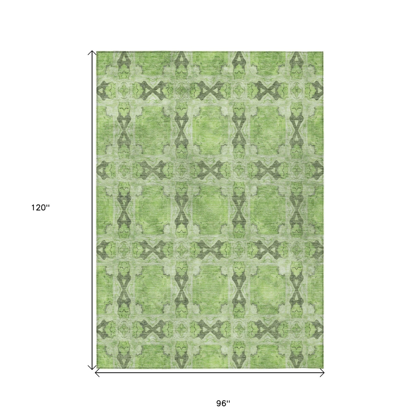 8' X 10' Green Floral Medallion Washable Non Skid Indoor Outdoor Area Rug