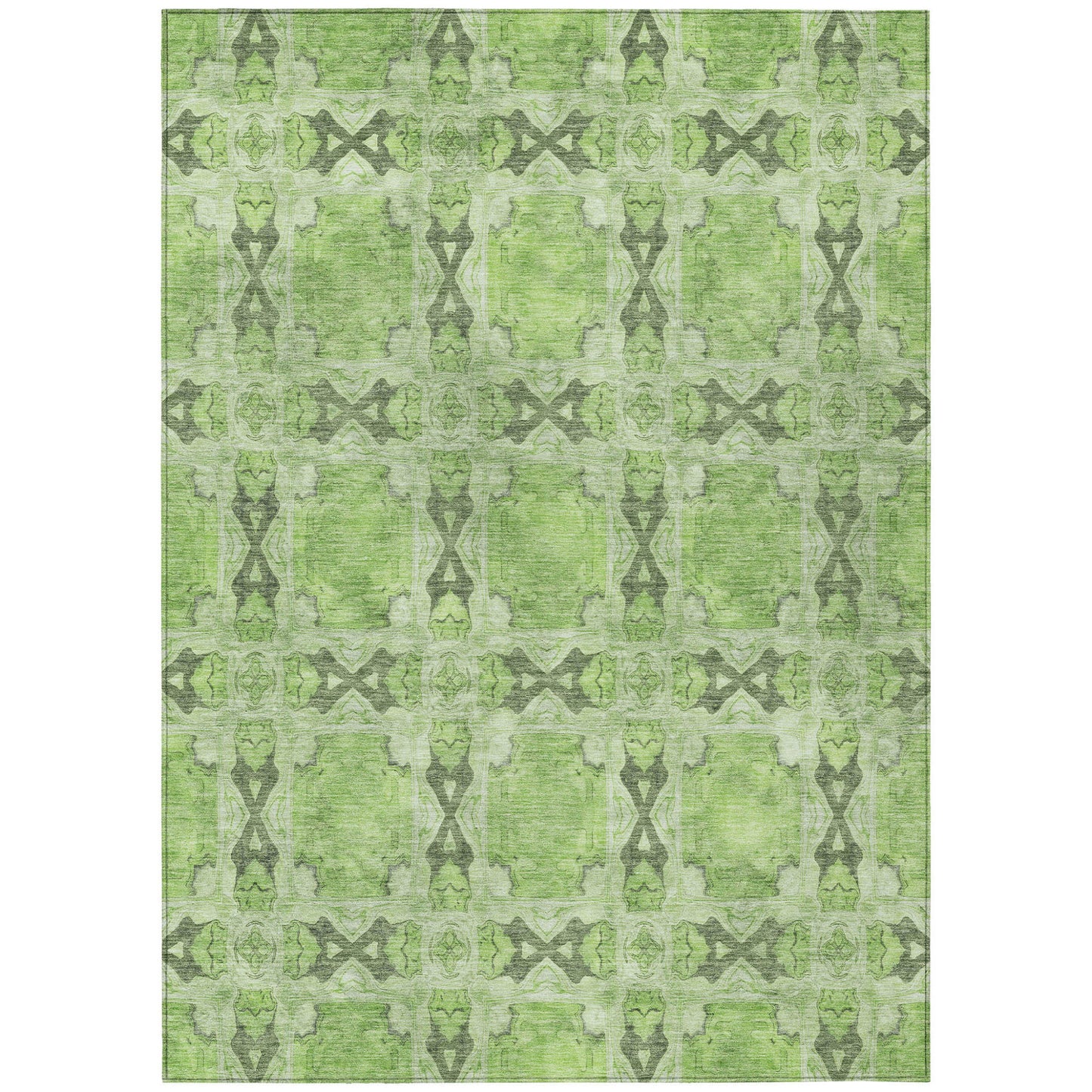 8' X 10' Green Floral Medallion Washable Non Skid Indoor Outdoor Area Rug