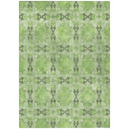 8' X 10' Green Floral Medallion Washable Non Skid Indoor Outdoor Area Rug