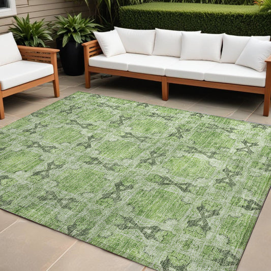 9' X 12' Green Floral Medallion Washable Non Skid Indoor Outdoor Area Rug