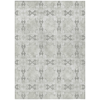 8' X 10' Ivory and Gray Floral Medallion Washable Non Skid Indoor Outdoor Area Rug