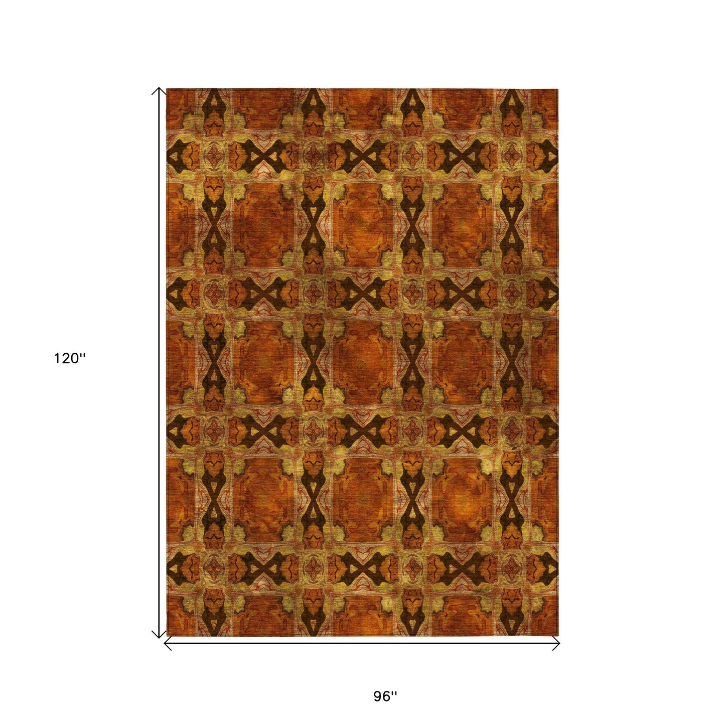 8' X 10' Orange and Rust Floral Medallion Washable Non Skid Indoor Outdoor Area Rug