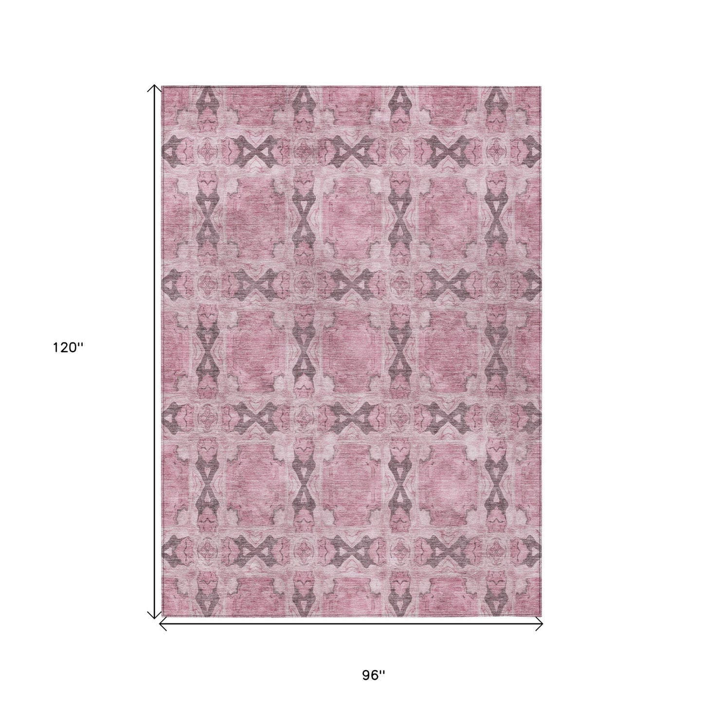 8' X 10' Pink Floral Medallion Washable Non Skid Indoor Outdoor Area Rug