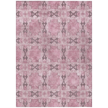 9' X 12' Pink Floral Medallion Washable Non Skid Indoor Outdoor Area Rug