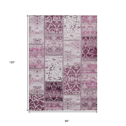 8' X 10' Mountbatten Pink Patchwork Washable Non Skid Indoor Outdoor Area Rug