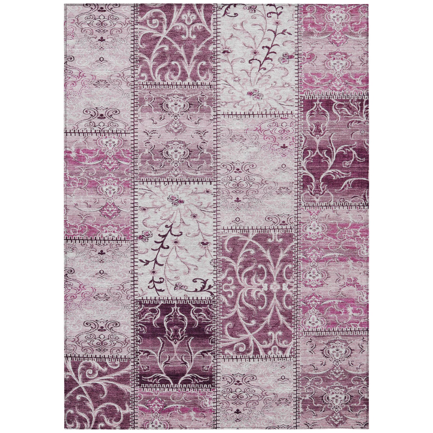 8' X 10' Mountbatten Pink Patchwork Washable Non Skid Indoor Outdoor Area Rug