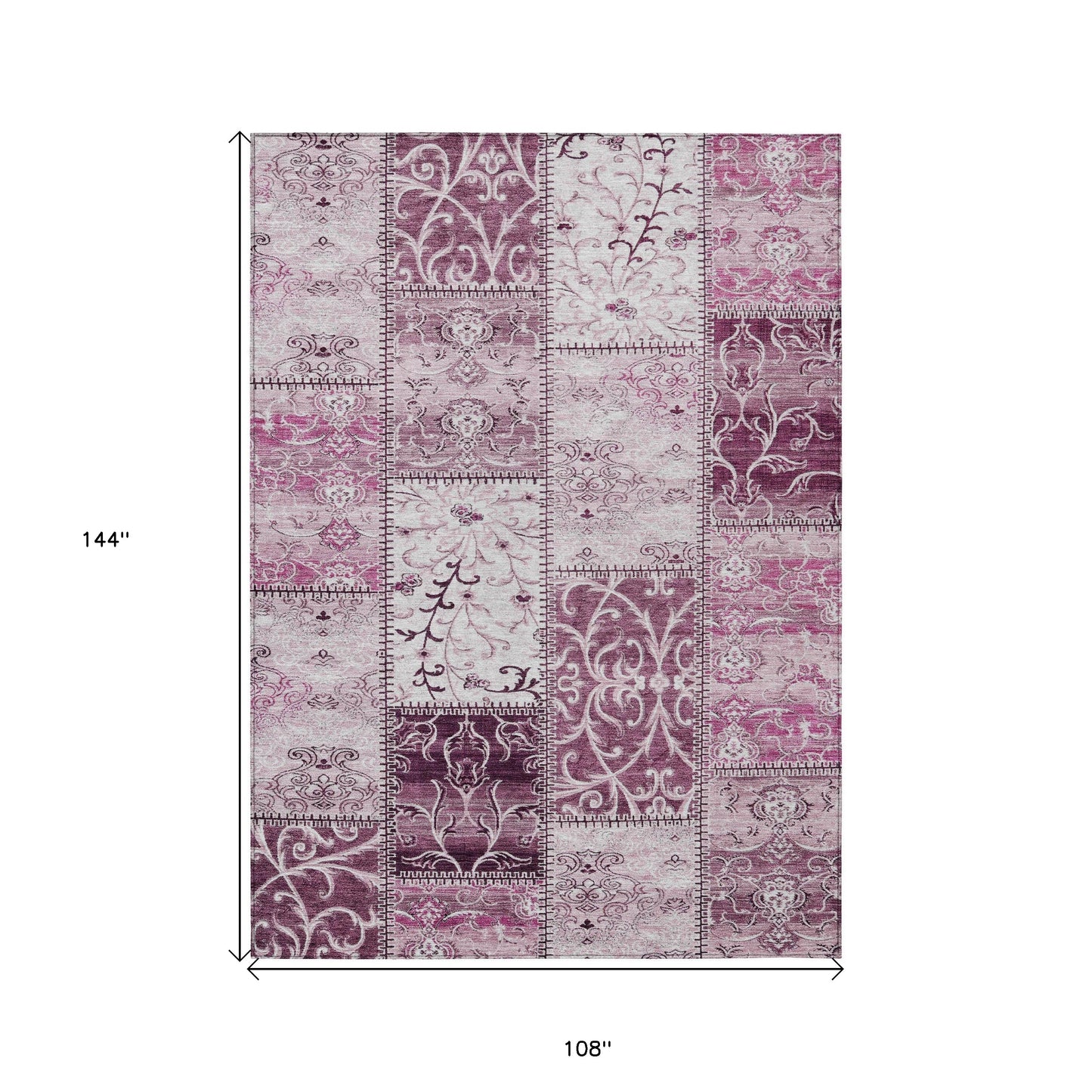 9' X 12' Mountbatten Pink Patchwork Washable Non Skid Indoor Outdoor Area Rug