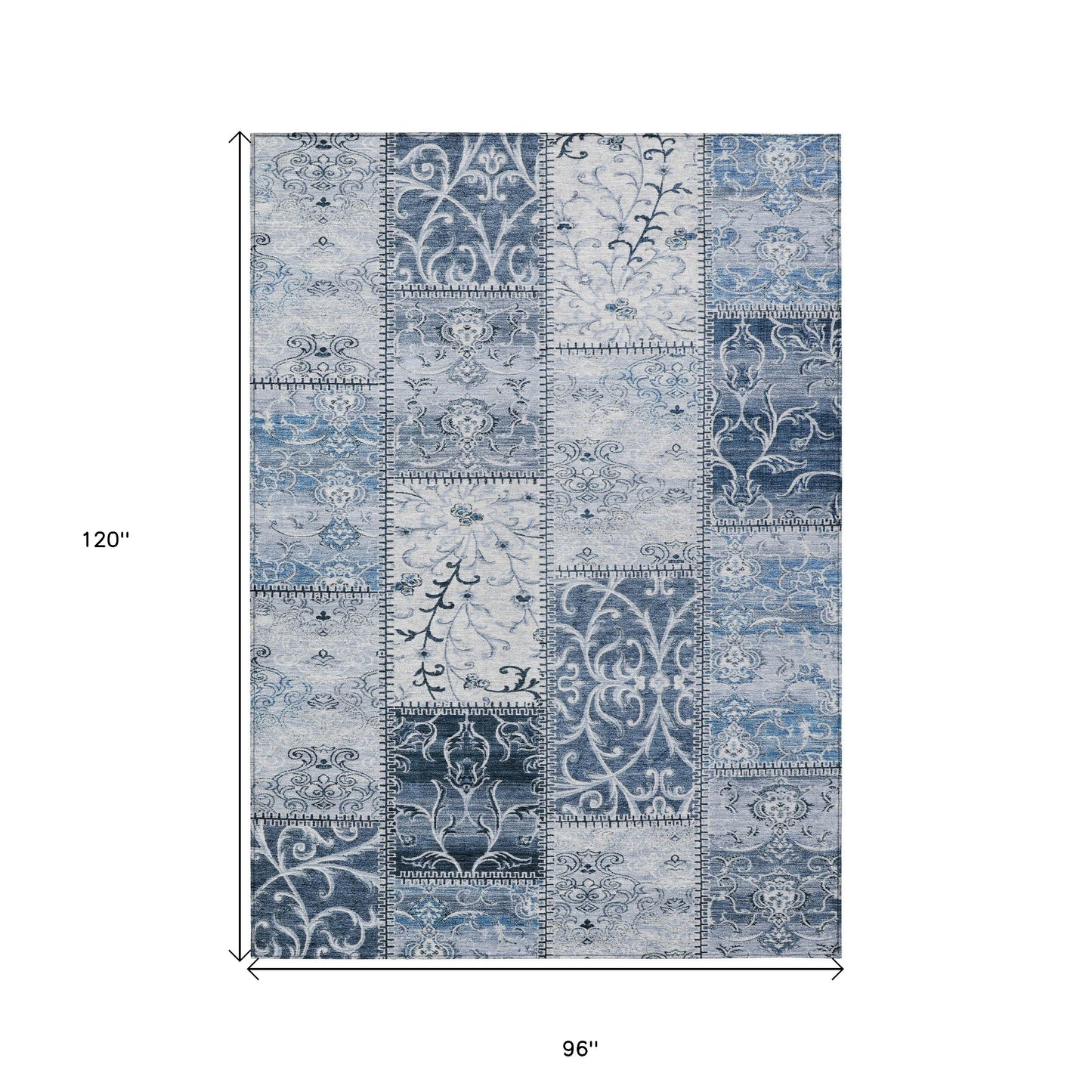 8' X 10' Denim Blue Patchwork Washable Non Skid Indoor Outdoor Area Rug