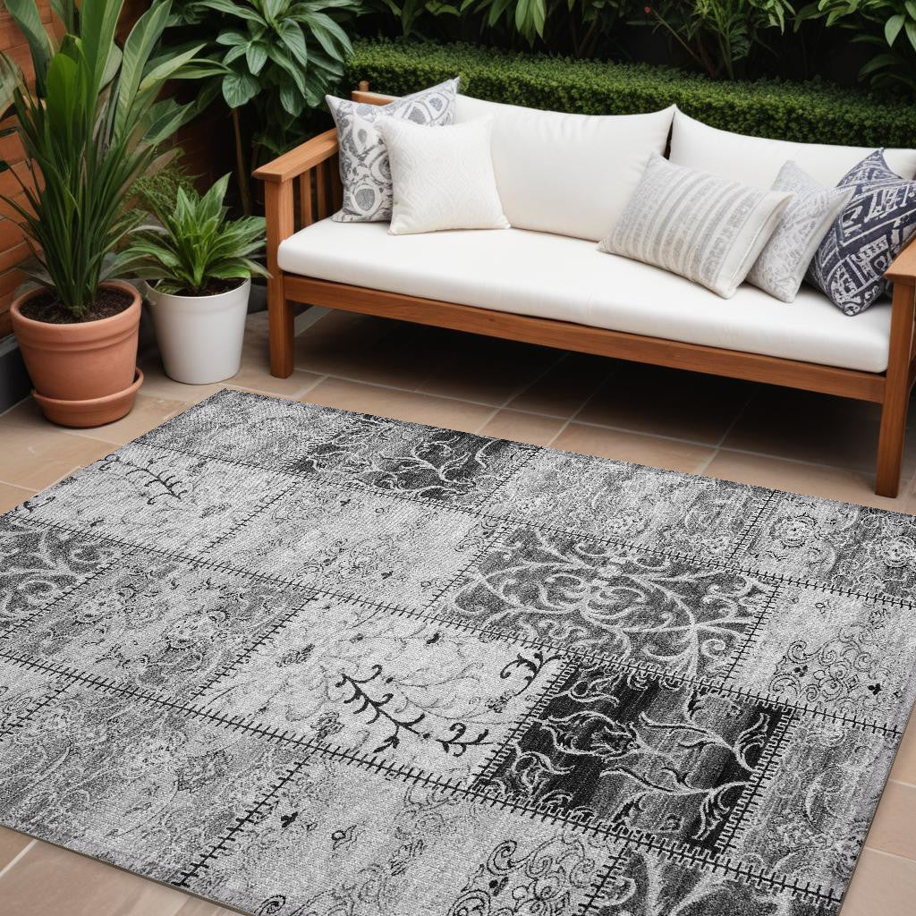 8' X 10' Gray Patchwork Washable Non Skid Indoor Outdoor Area Rug