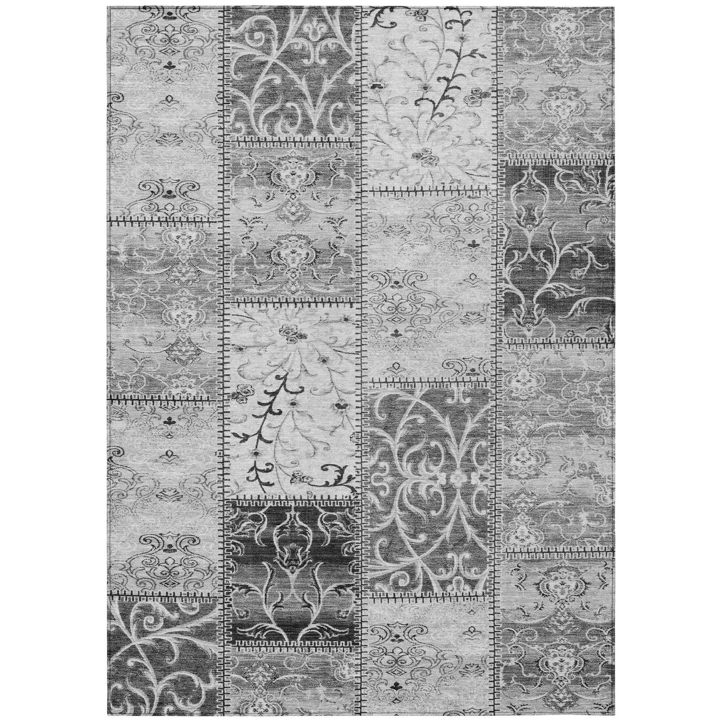 8' X 10' Gray Patchwork Washable Non Skid Indoor Outdoor Area Rug