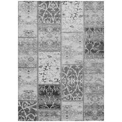 9' X 12' Gray Patchwork Washable Non Skid Indoor Outdoor Area Rug