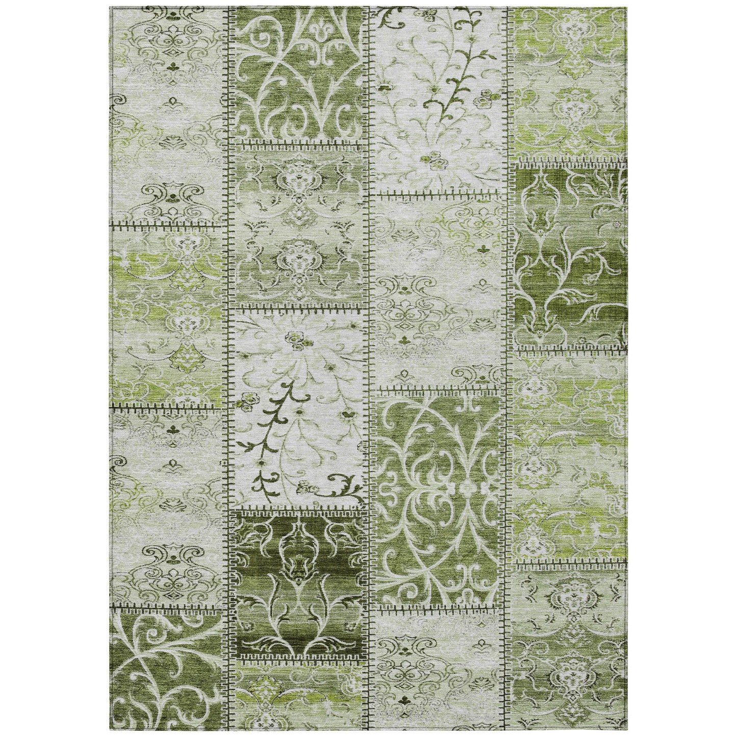 9' X 12' Green Patchwork Washable Non Skid Indoor Outdoor Area Rug