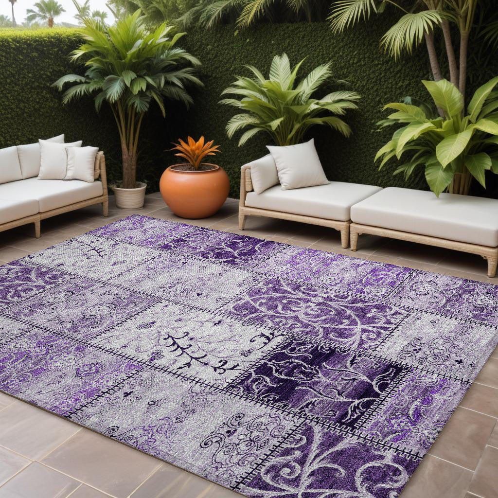 8' X 10' Purple Patchwork Washable Non Skid Indoor Outdoor Area Rug