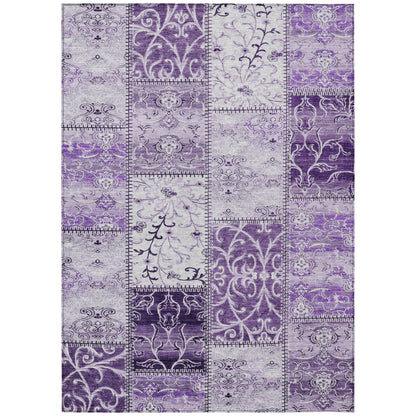 8' X 10' Purple Patchwork Washable Non Skid Indoor Outdoor Area Rug