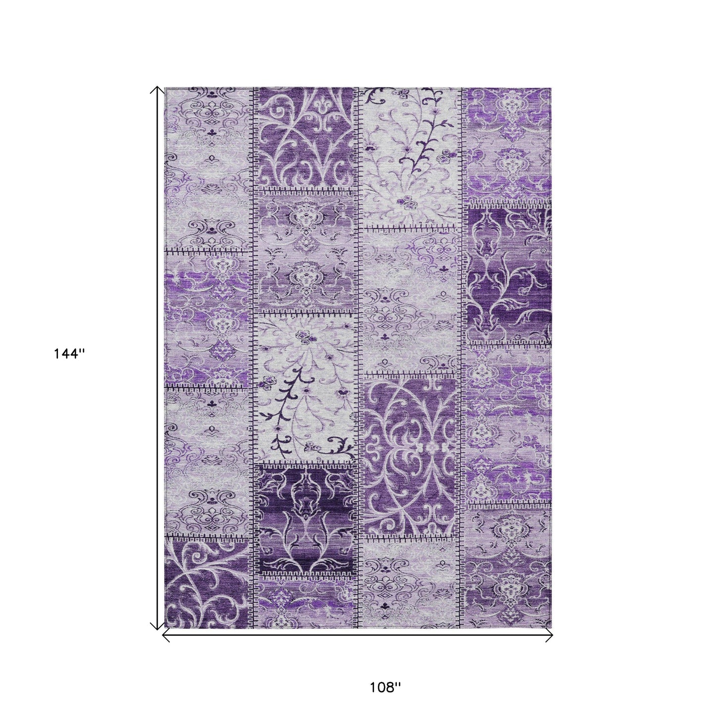 9' X 12' Purple Patchwork Washable Non Skid Indoor Outdoor Area Rug