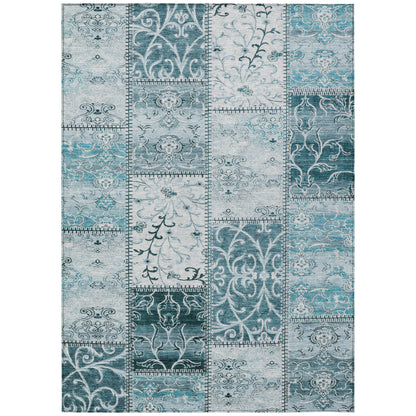 8' X 10' Teal Patchwork Washable Non Skid Indoor Outdoor Area Rug