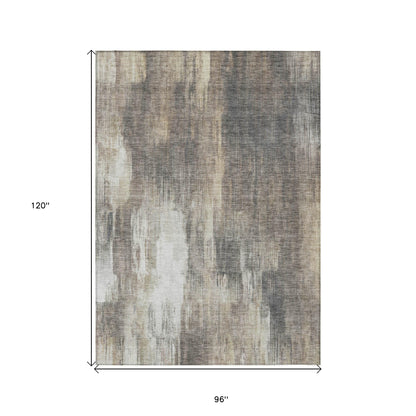 8' X 10' Taupe and Gray Abstract Washable Non Skid Indoor Outdoor Area Rug