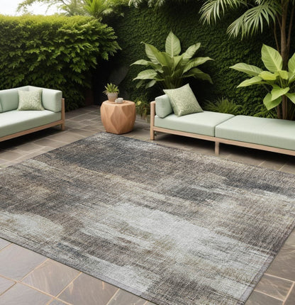 8' X 10' Taupe and Gray Abstract Washable Non Skid Indoor Outdoor Area Rug