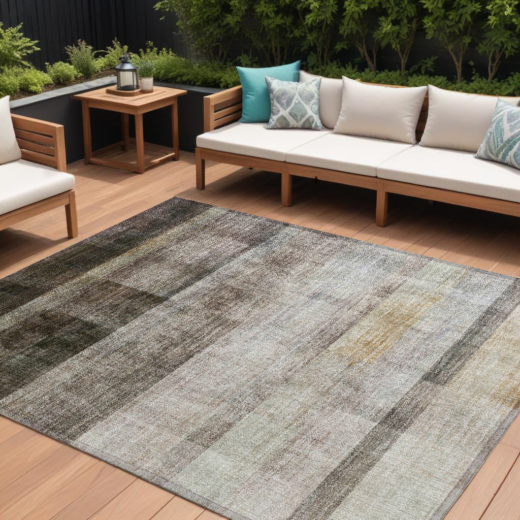 8' X 10' Brown Ombre Washable Non Skid Indoor Outdoor Area Rug