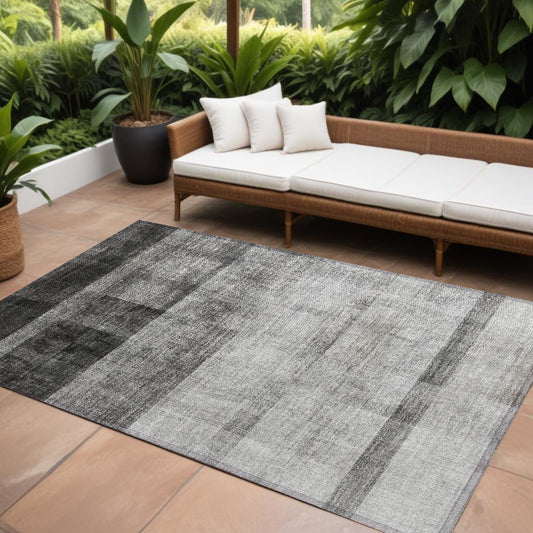 9' X 12' Gray Ombre Washable Non Skid Indoor Outdoor Area Rug