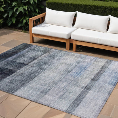 8' X 10' Navy and Gray Ombre Washable Non Skid Indoor Outdoor Area Rug