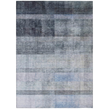 8' X 10' Navy and Gray Ombre Washable Non Skid Indoor Outdoor Area Rug