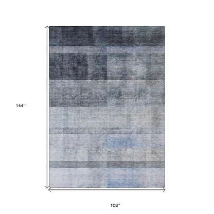 9' X 12' Navy and Gray Ombre Washable Non Skid Indoor Outdoor Area Rug