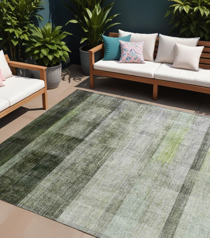 8' X 10' Olive Green Ombre Washable Non Skid Indoor Outdoor Area Rug