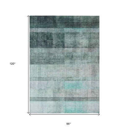 8' X 10' Teal Ombre Washable Non Skid Indoor Outdoor Area Rug